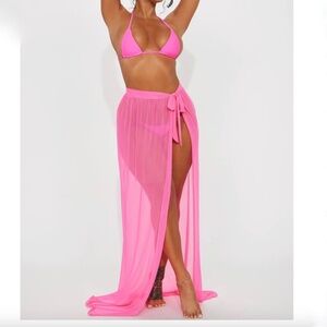NWT Fashion Nova Swim Tie Maxi Skirt - Hot Pink 2x